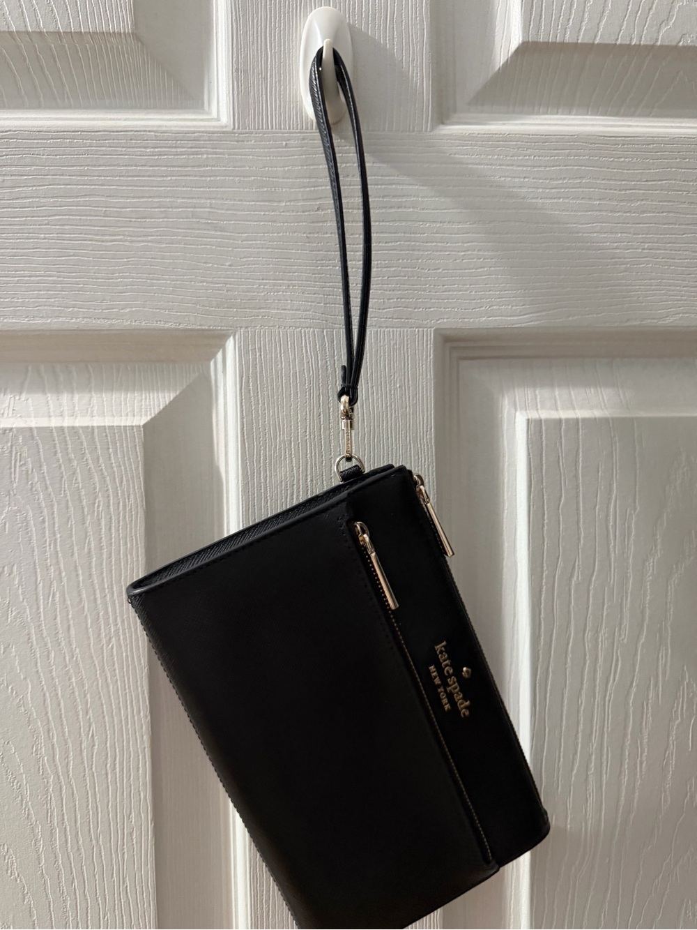 kate spade Black Leather Wristlet Clutch with Gold Hardware